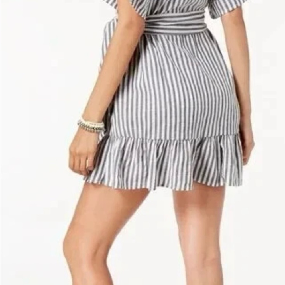 Striped Ruffle Wrap Dress - Picture 2 of 10